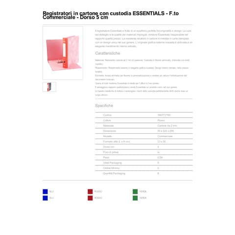 Registratore commerciale Esselte Essentials G72 23x30 cm dorso 5 cm rosso - 390772160